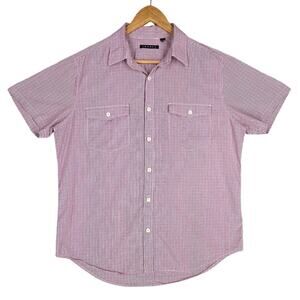 THEORY REYNOLD S. VECTOR SHIRT – MEN’S L – RED/BLUE CHECK – 100% COTTON